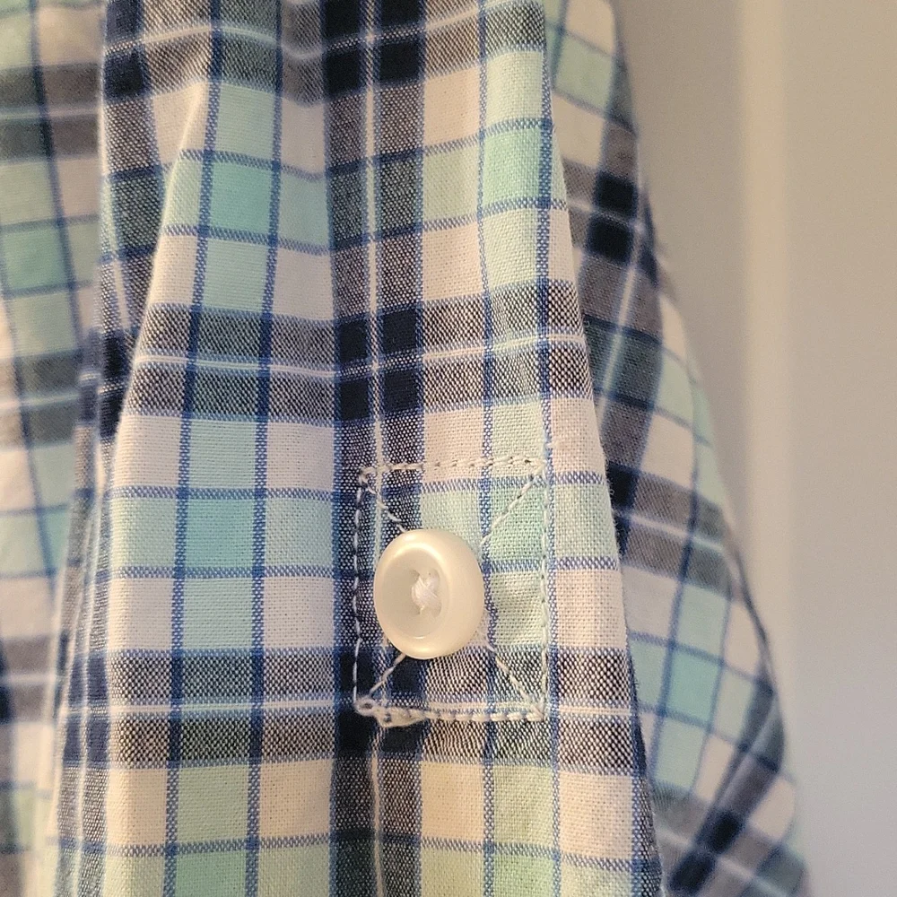 Childrens place blue and teal plaid shirt, 14
